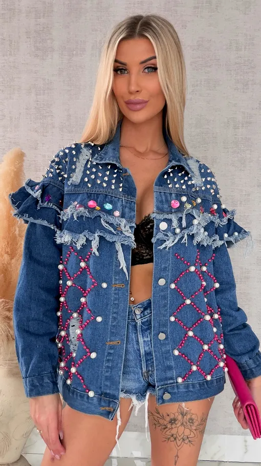 Wyjątkowa kurtka jeansowa KATANA bogato zdobiona - R725