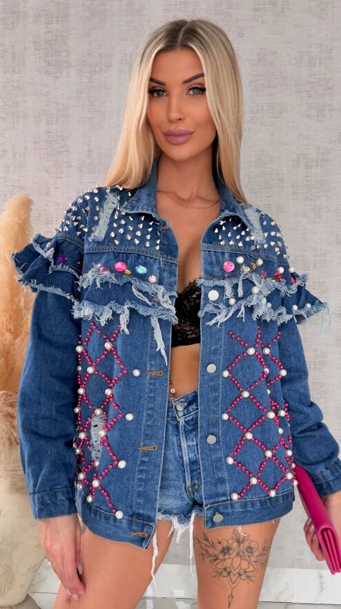 Wyjątkowa kurtka jeansowa KATANA bogato zdobiona - R725