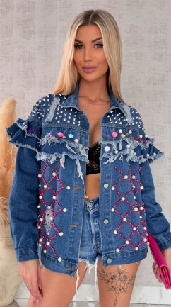 Wyjątkowa kurtka jeansowa KATANA bogato zdobiona - R725