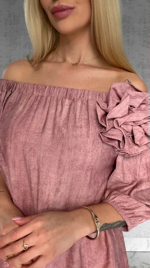 Bluzka hiszpanka z kwiatem melanżowy róż ONE SIZE wiskoza - R849