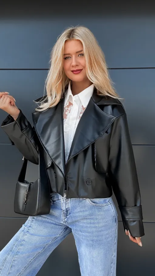 Czarna kurtka przejściowa RAMONESKA z eko skóry ONE SIZE - R007