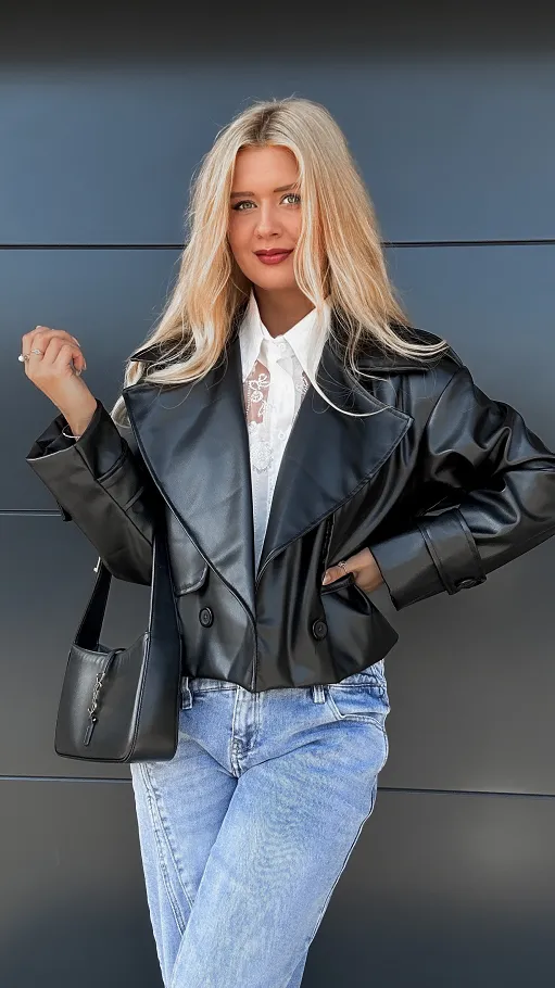 Czarna kurtka przejściowa RAMONESKA z eko skóry ONE SIZE - R007