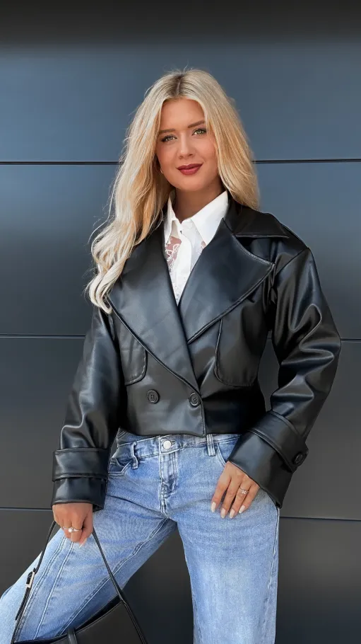 Czarna kurtka przejściowa RAMONESKA z eko skóry ONE SIZE - R007