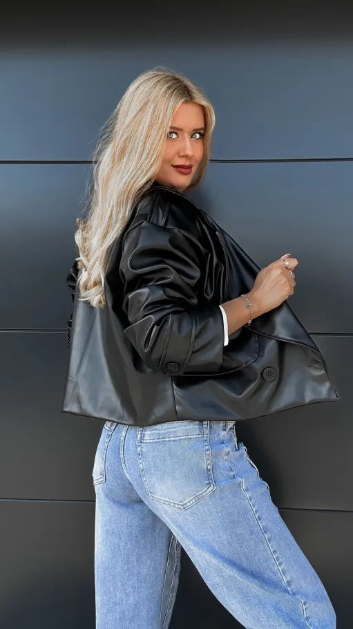 Czarna kurtka przejściowa RAMONESKA z eko skóry ONE SIZE - R007