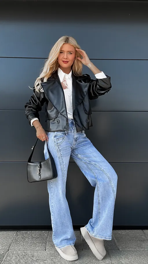 Czarna kurtka przejściowa RAMONESKA z eko skóry ONE SIZE - R007