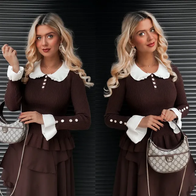 Dzianinowa świąteczna bluzka z wiskozy BRĄZ one size - R383A