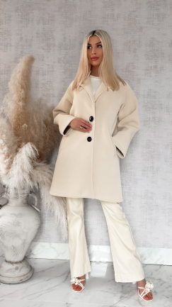 Wiosenny MIDI płaszcz zapinany na duże guziki BEŻOWY - R872