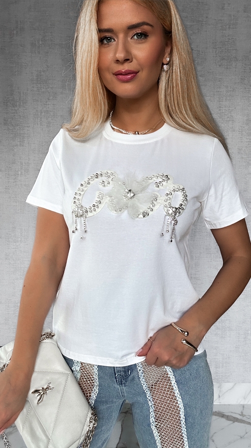 Biała bawełniana bluzka t-shirt COCO - P195