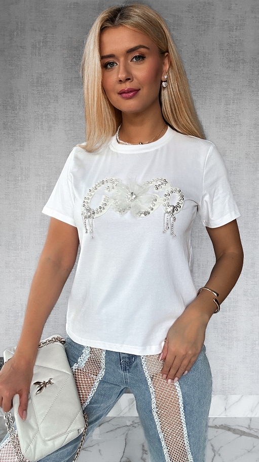 Biała bawełniana bluzka t-shirt COCO - P195