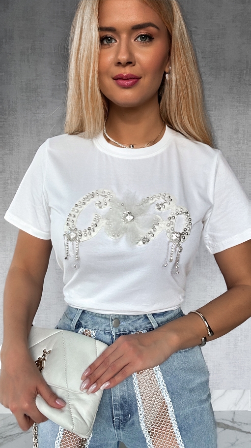 Biała bawełniana bluzka t-shirt COCO - P195