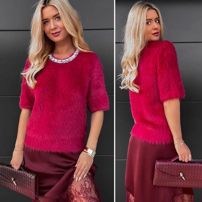 Elegancki bordowy sweter FLUFFY one size - R085B