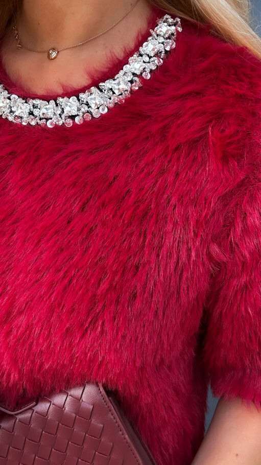 Elegancki bordowy sweter FLUFFY one size - R085B