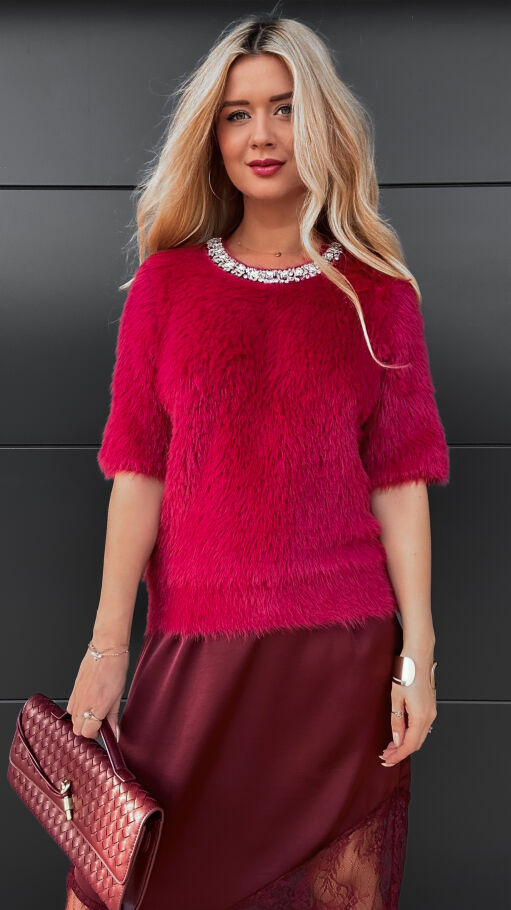 Elegancki bordowy sweter FLUFFY one size - R085B