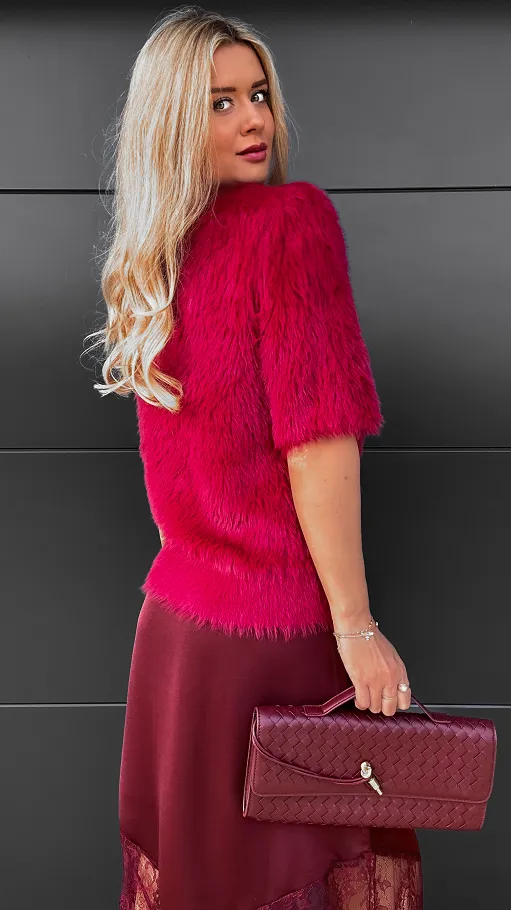 Elegancki bordowy sweter FLUFFY one size - R085B