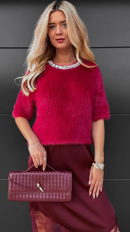 Elegancki bordowy sweter FLUFFY one size - R085B