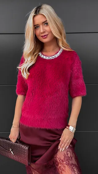 Elegancki bordowy sweter FLUFFY one size - R085B