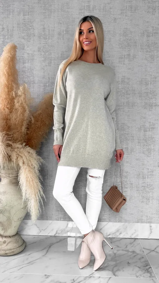 Beżowa gładka TUNIKA - sukienka ONE SIZE z wiskozy - R655