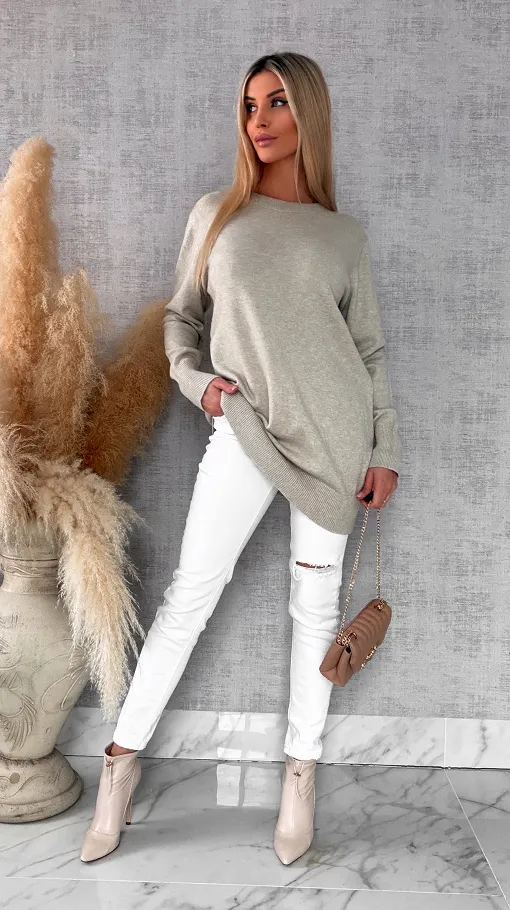 Beżowa gładka TUNIKA - sukienka ONE SIZE z wiskozy - R655