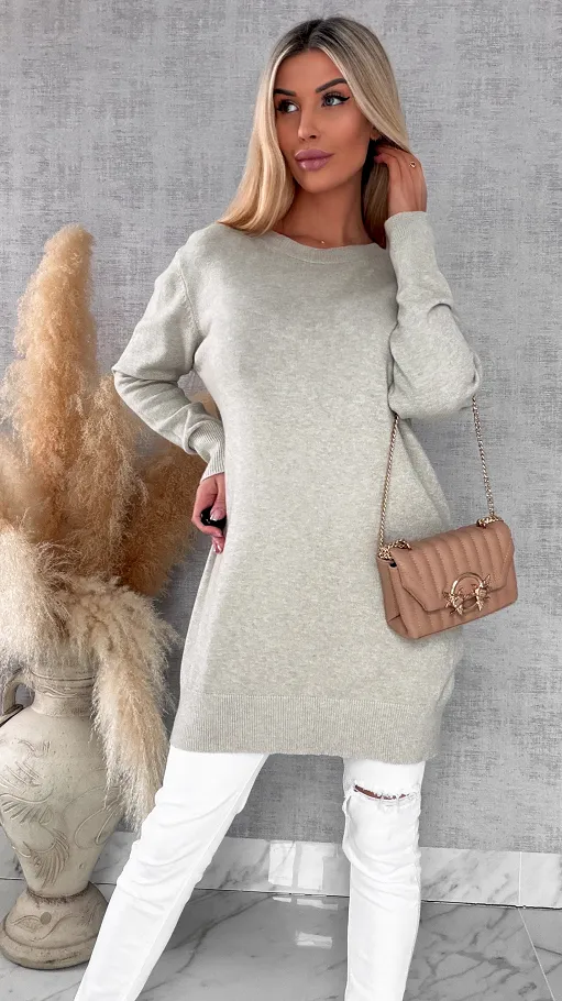 Beżowa gładka TUNIKA - sukienka ONE SIZE z wiskozy - R655