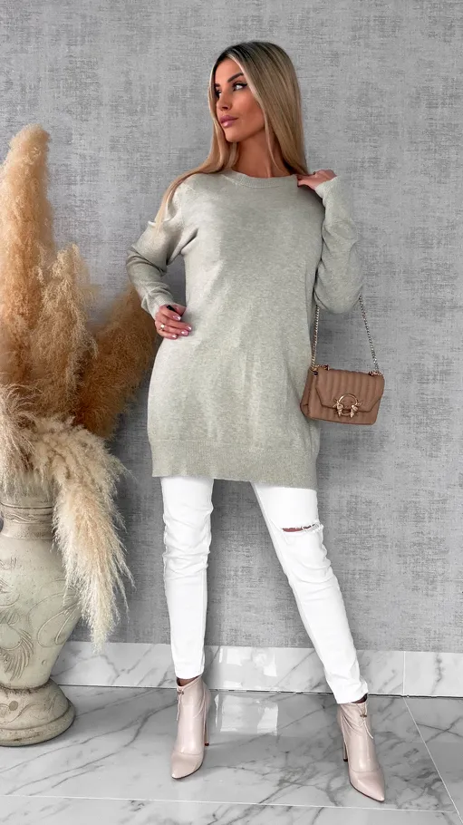 Beżowa gładka TUNIKA - sukienka ONE SIZE z wiskozy - R655