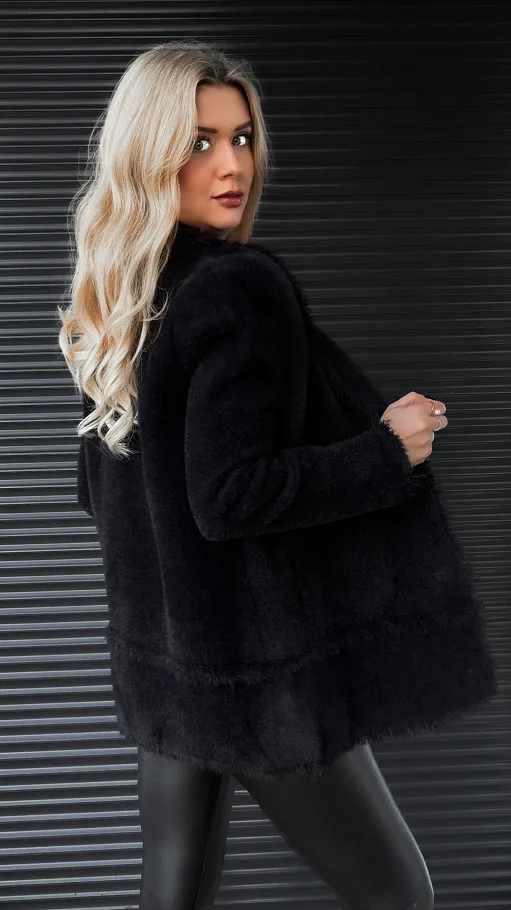 Ciepła CZARNA marynarka zapinana na duże złote guziki - R321B