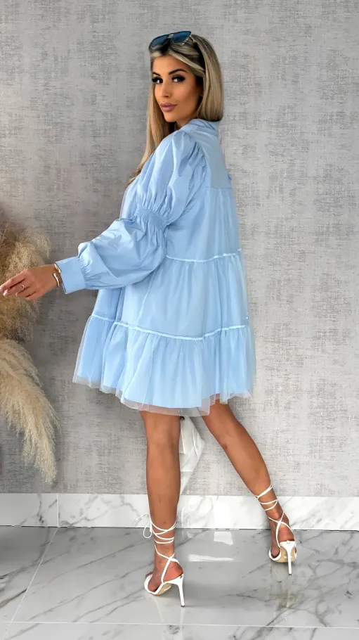 Słodka pastelowa sukienka z tiulem i kokardkami ONE SIZE blue - R478A