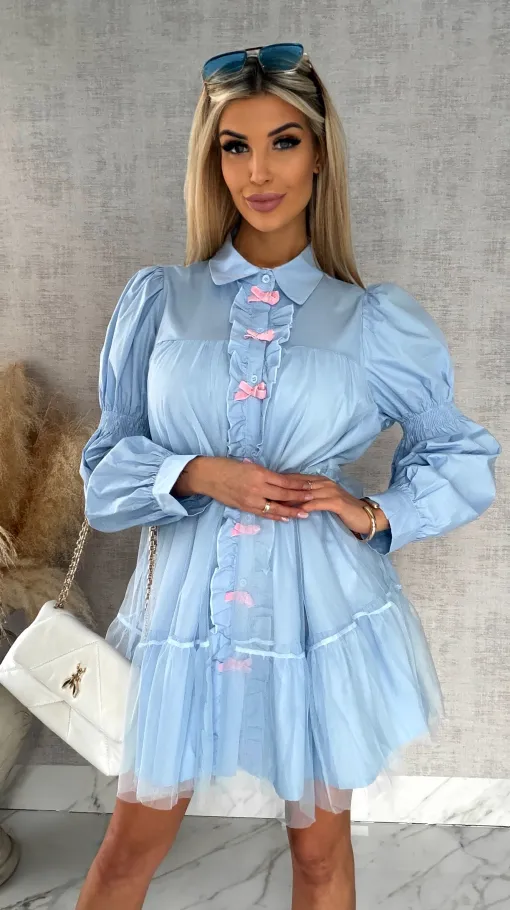Słodka pastelowa sukienka z tiulem i kokardkami ONE SIZE blue - R478A