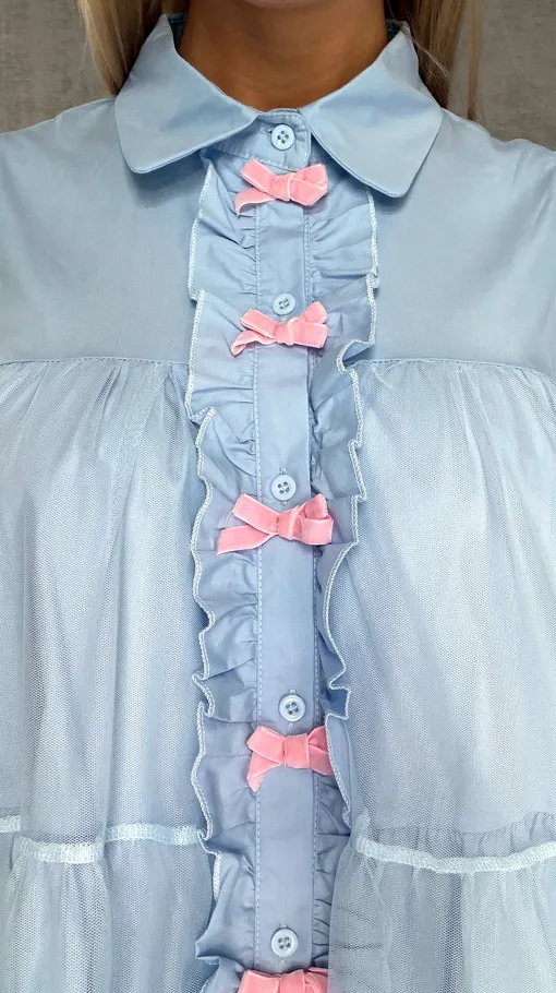 Słodka pastelowa sukienka z tiulem i kokardkami ONE SIZE blue - R478A