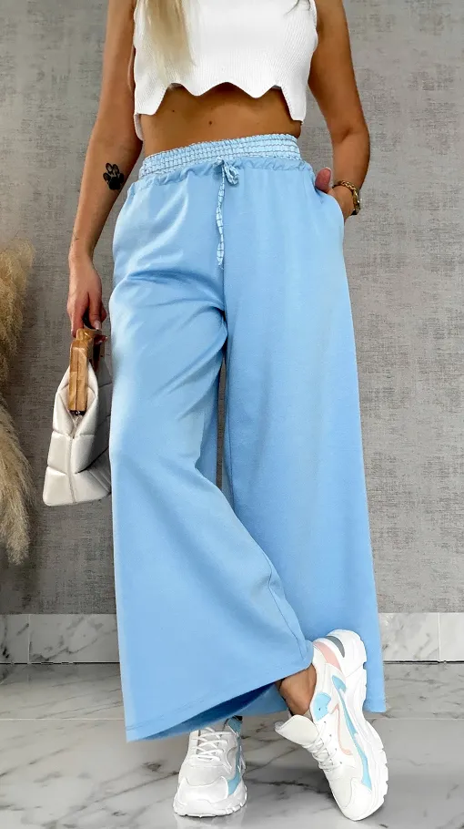 Luźne spodnie dresowe z ozdobnym pasem BLUE - R564A