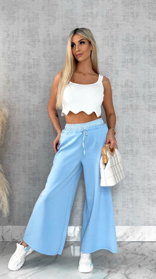 Luźne spodnie dresowe z ozdobnym pasem BLUE - R564A