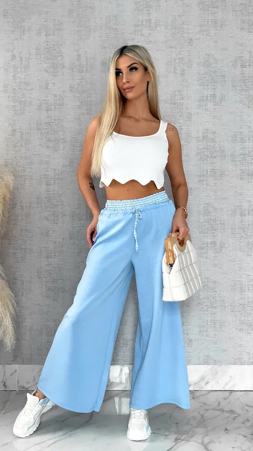 Luźne spodnie dresowe z ozdobnym pasem BLUE - R564A