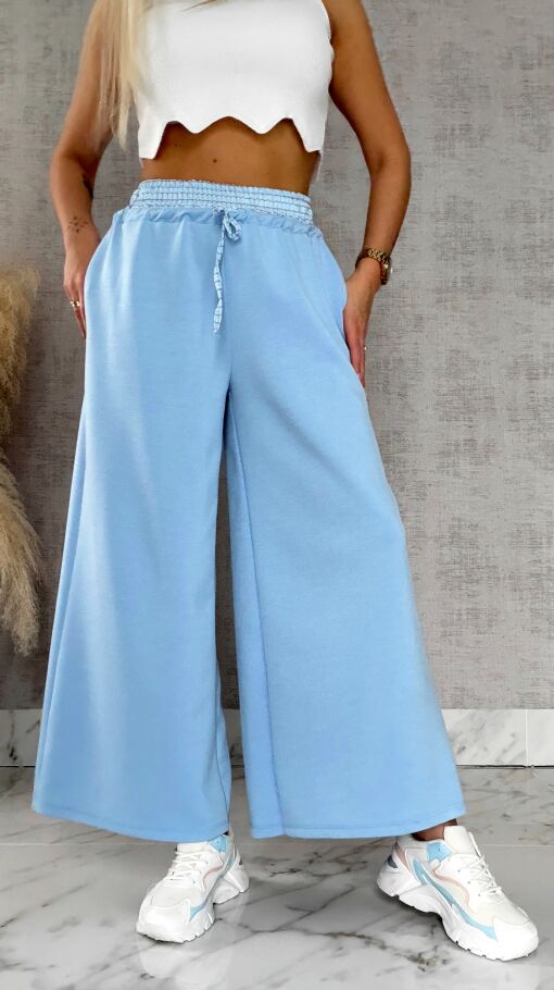 Luźne spodnie dresowe z ozdobnym pasem BLUE - R564A