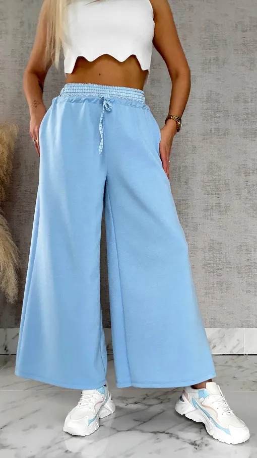 Luźne spodnie dresowe z ozdobnym pasem BLUE - R564A