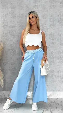 Luźne spodnie dresowe z ozdobnym pasem BLUE - R564