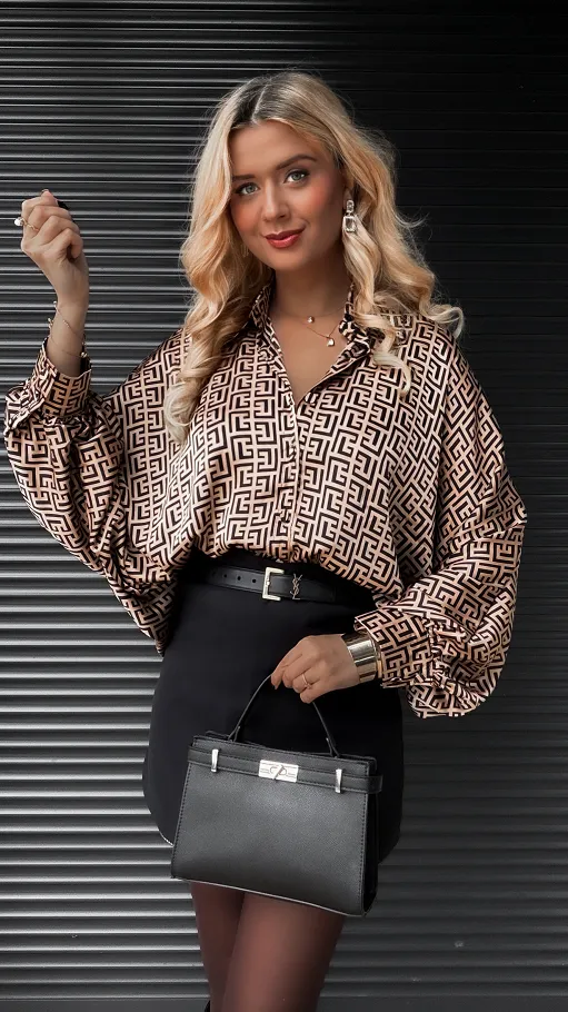 Luźna beżowa koszula w stylu nietoperz ONE SIZE - R370A