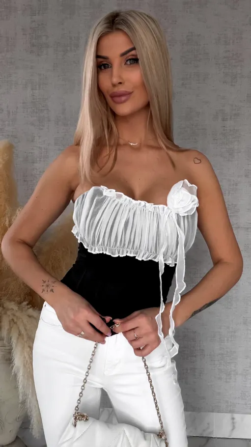 Elegancki czarny gorset usztywniany i wiązany - R764