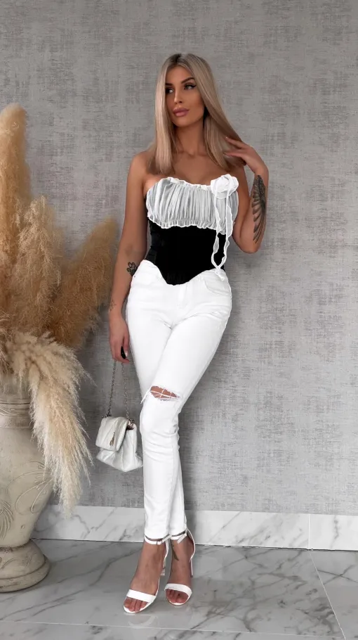 Elegancki czarny gorset usztywniany i wiązany - R764