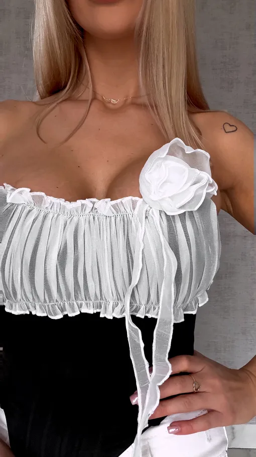 Elegancki czarny gorset usztywniany i wiązany - R764