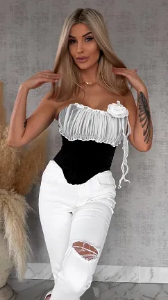 Elegancki czarny gorset usztywniany i wiązany - R764