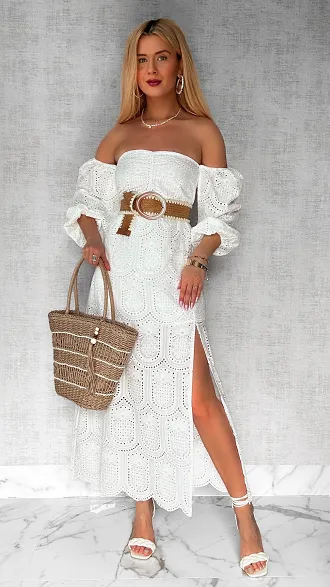 Biała maxi długa sukienka hiszpanka z rozcięciem ONE SIZE - P548