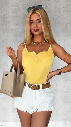 Żółty klasyczny satynowy TOP z koronką ONE SIZE - P783A