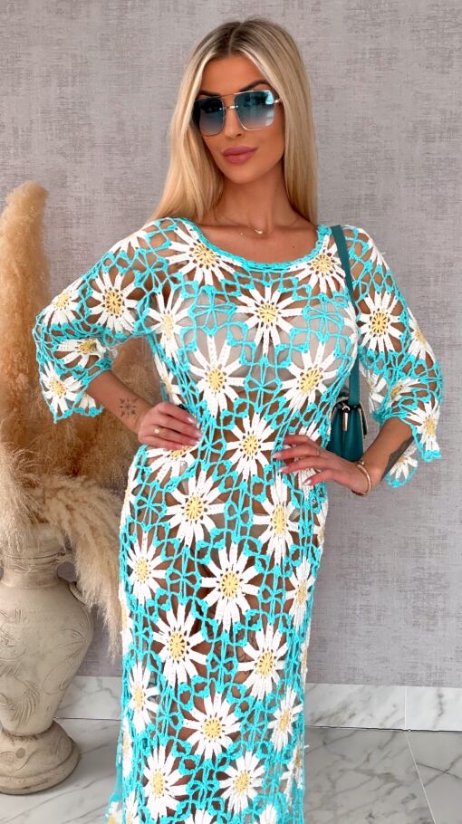 Oryginalna szydełkowa długa sukienka w stokrotki ONE SIZE - R700