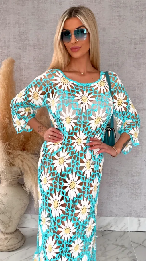 Oryginalna szydełkowa długa sukienka w stokrotki ONE SIZE - R700