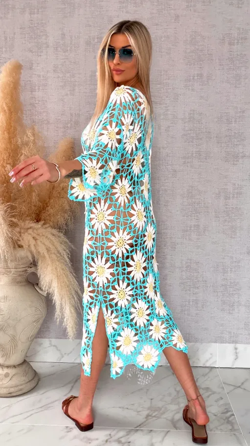 Oryginalna szydełkowa długa sukienka w stokrotki ONE SIZE - R700