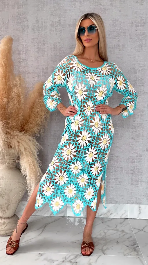 Oryginalna szydełkowa długa sukienka w stokrotki ONE SIZE - R700