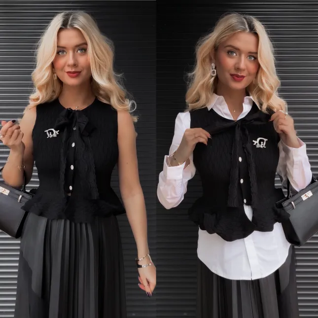 Elegancka dzianinowa kamizelka ONE SIZE czarna - R366