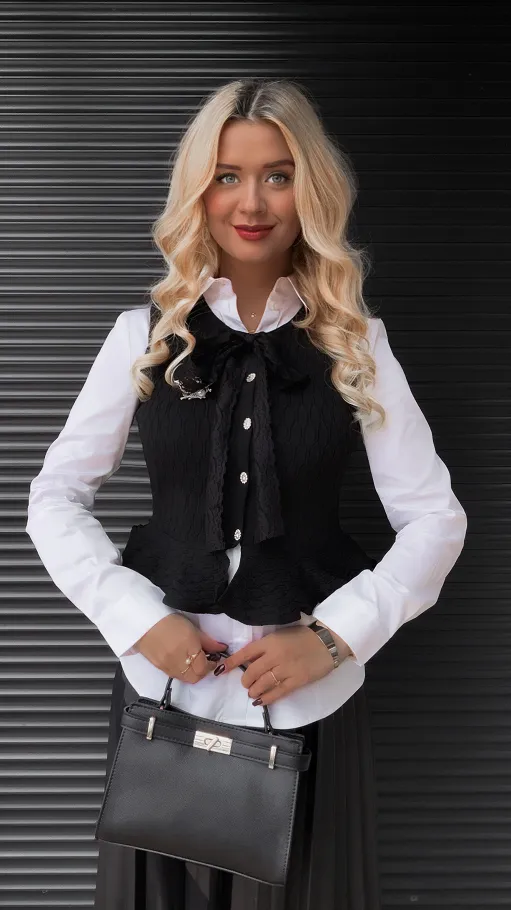 Elegancka dzianinowa kamizelka ONE SIZE czarna - R366