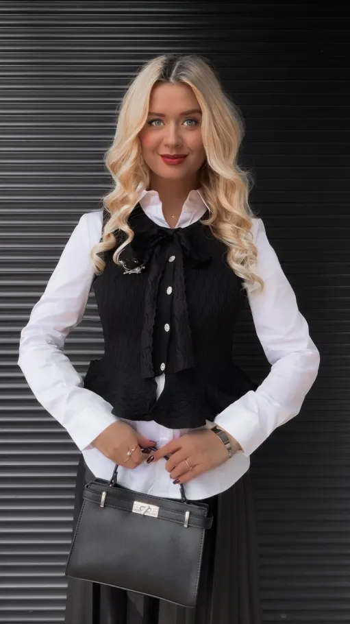 Elegancka dzianinowa kamizelka ONE SIZE czarna - R366