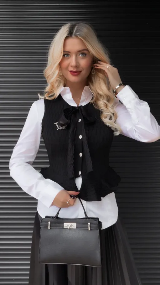 Elegancka dzianinowa kamizelka ONE SIZE czarna - R366