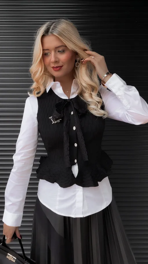 Elegancka dzianinowa kamizelka ONE SIZE czarna - R366